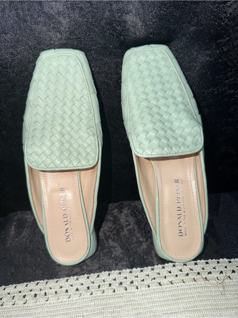 Donald J. Pliner Mint Woven Leather Mule Loafers